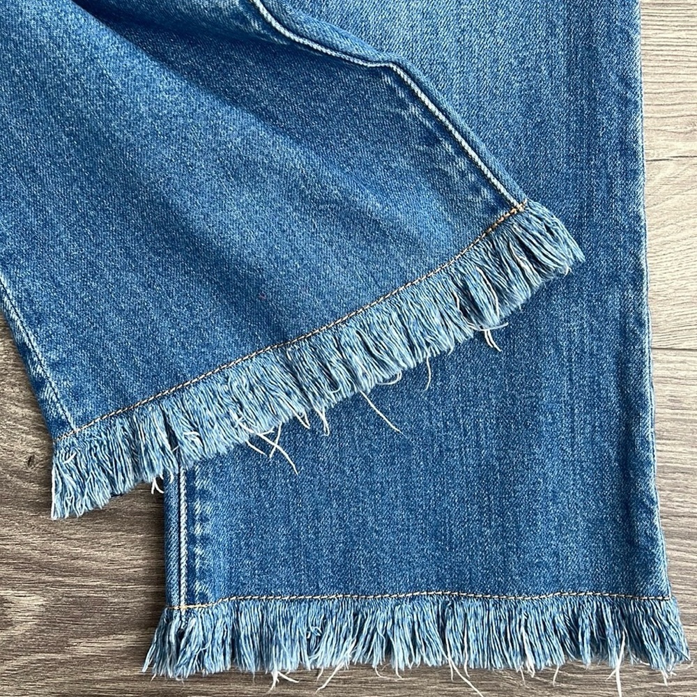 Alice + Olivia Fabulous 70s Bootcut Jeans Best Interest Blue Frayed Hem 24 Waist - Picture 8 of 12